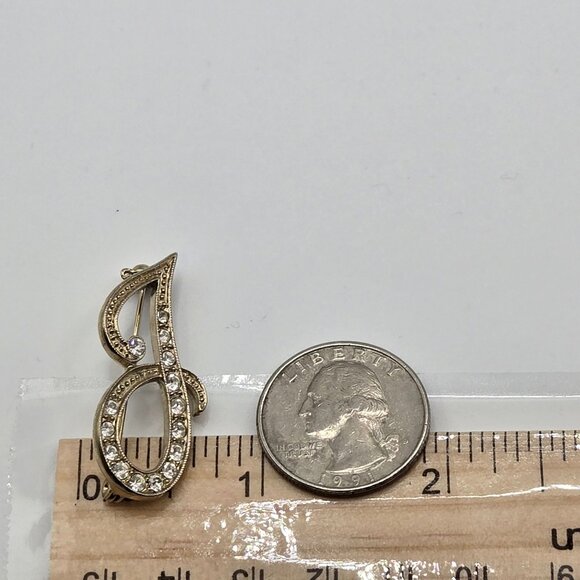 VTG Brooch Script Insignia Letter Name Monogran "J" Cursive Gold Tone Rhinestone - Picture 8 of 8